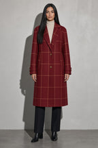 Women's Thick Coat Windowpane Plaid Longline — Hemline & Edge Construction