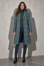 Women's Thick Coat Windowpane Plaid Longline — Side Profile View (Angle 18)