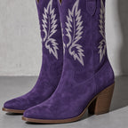 Women's Boots Embroidered Western Knee-High Shaft — Button & Fastening Detail