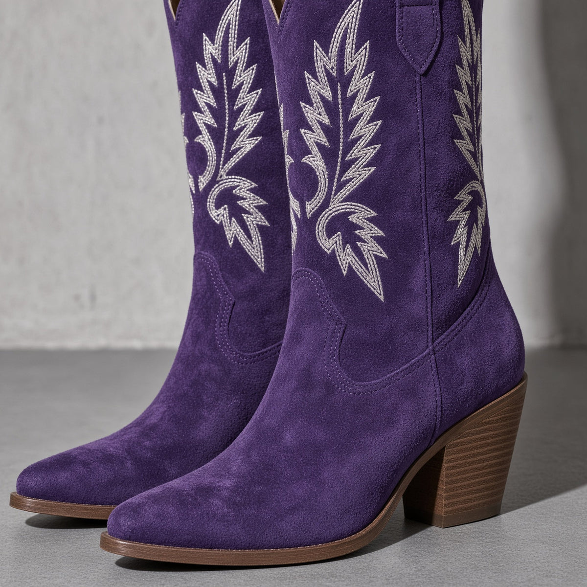 Women's Boots Embroidered Western Knee-High Shaft — Button & Fastening Detail