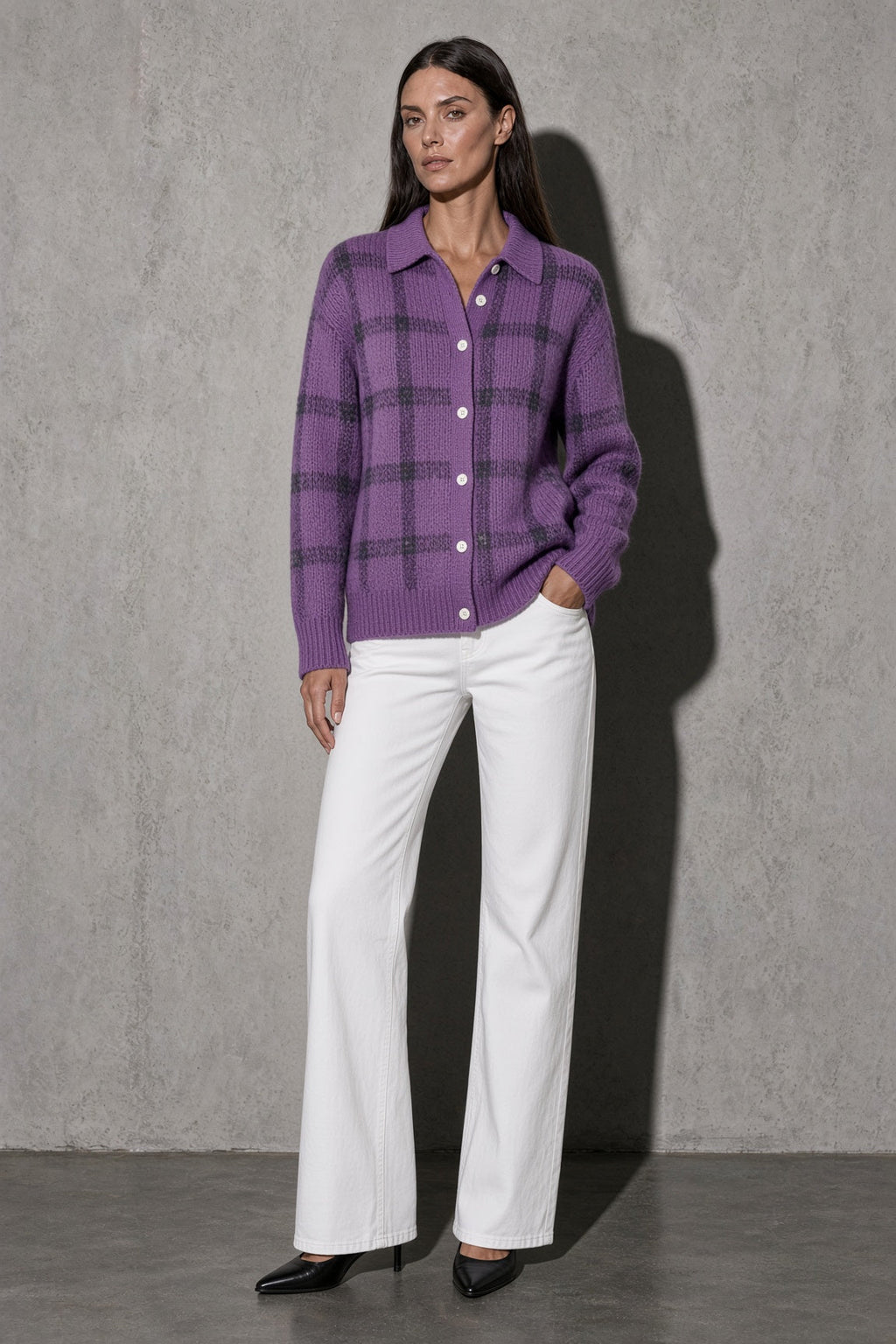 Women's Cardigan Button-Front Longline Shape — Pocket & Stitching Detail (Angle 24)