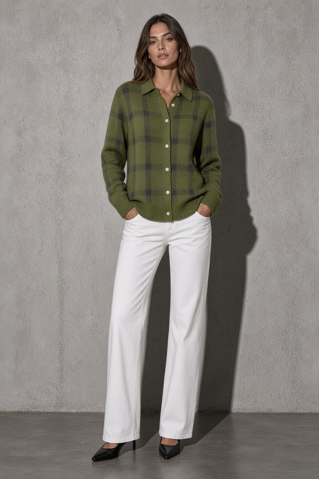 Women's Cardigan Button-Front Longline Shape — Front Studio View (Angle 31)