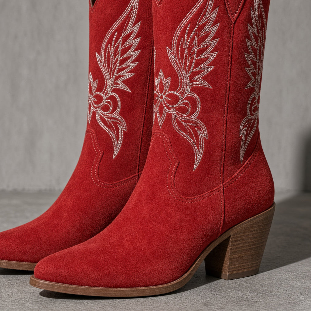 Women's Boots Embroidered Western Knee-High Shaft — Hemline & Edge Construction