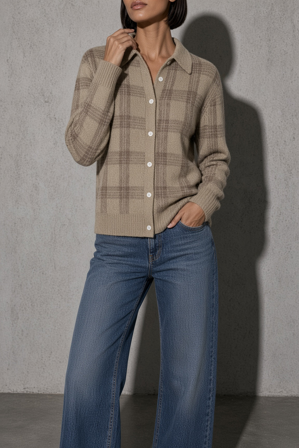 Women's Cardigan Button-Front Longline Shape — Front Studio View