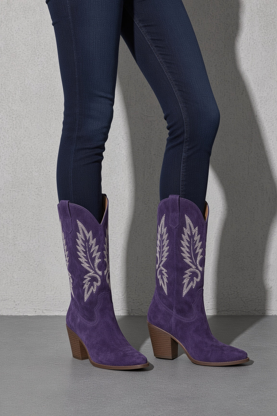 Women's Boots Embroidered Western Knee-High Shaft — On-Model Front Angle