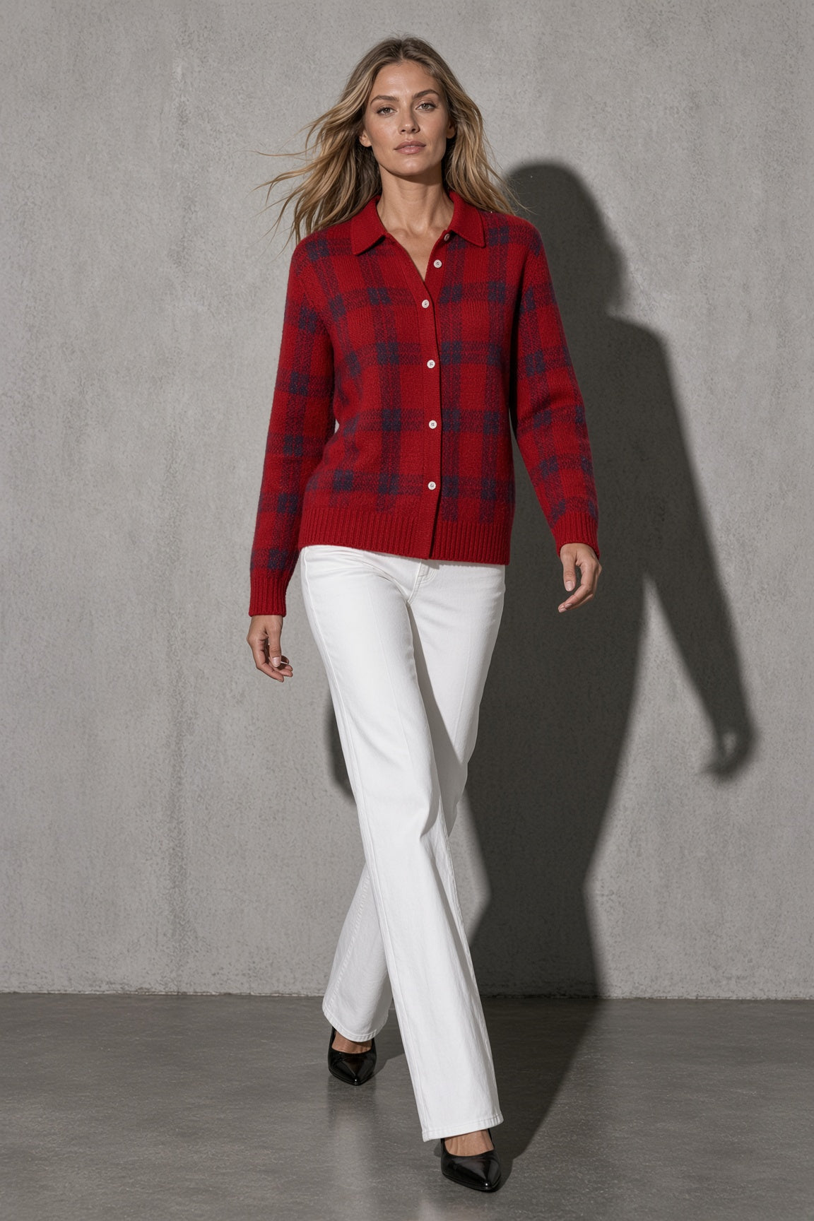 Women's Cardigan Button-Front Longline Shape — Back View (Angle 34)