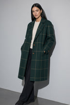 Women's Thick Coat Windowpane Plaid Longline — Front Studio View