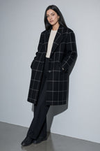 Women's Thick Coat Windowpane Plaid Longline — Sleeve & Cuff Detail