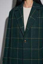 Women's Thick Coat Windowpane Plaid Longline — Side Profile View