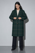 Women's Thick Coat Windowpane Plaid Longline — Fabric Texture & Material Detail