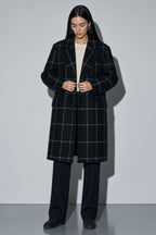 Women's Thick Coat Windowpane Plaid Longline — Button & Fastening Detail