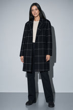 Women's Thick Coat Windowpane Plaid Longline — Pocket & Stitching Detail