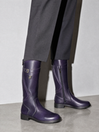 Women's mid-tube rider boots - Purple Premium Leather Finish Shoe Worn