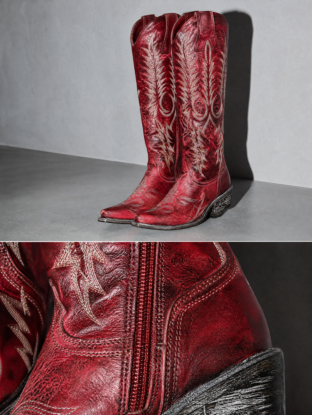 Medium heel 35-43 National Style Embroidered women's Boots - Red Premium Leather Finish Shoe Macro