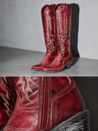Medium heel 35-43 National Style Embroidered women's Boots - Red Premium Leather Finish Shoe Macro