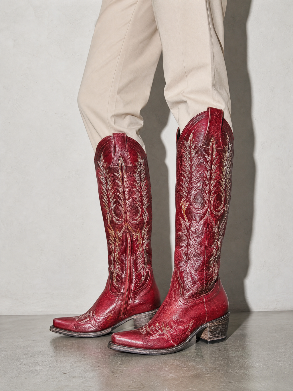 Medium heel 35-43 National Style Embroidered women's Boots - Red Premium Leather Finish Shoe Worn