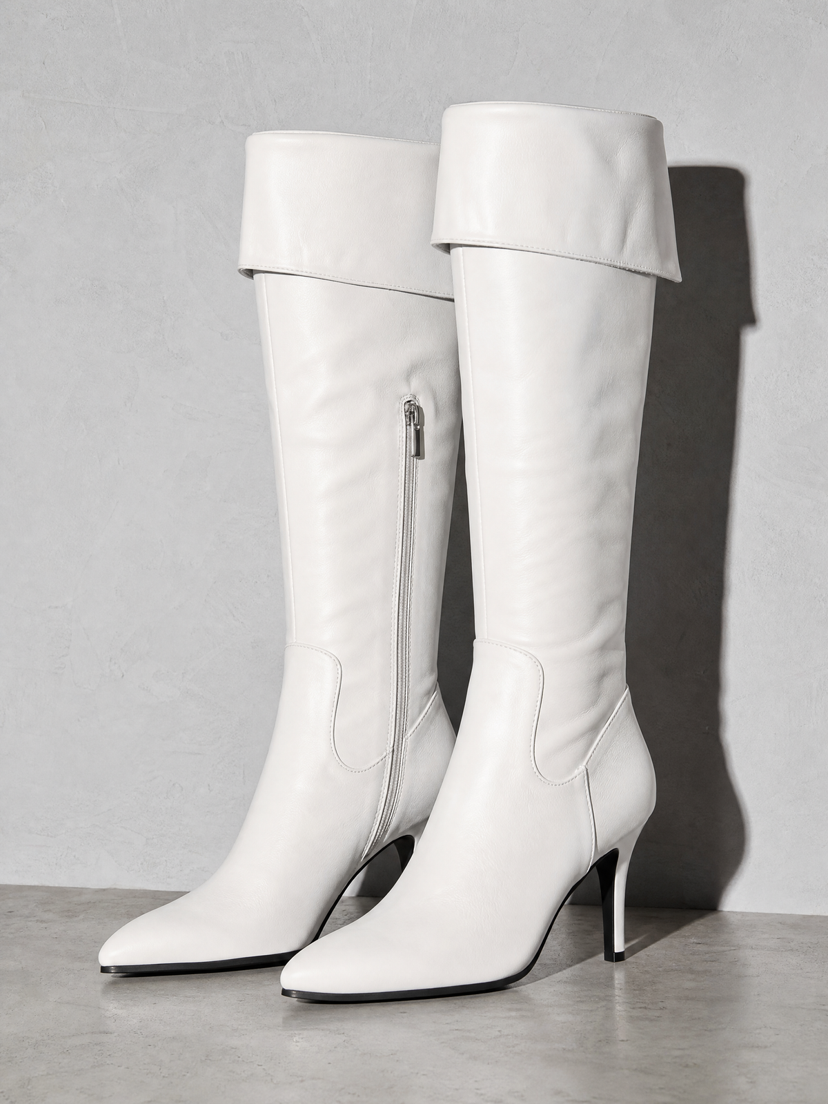 Stiletto boots side zip high heel boots over the knee boots - White Premium Leather Finish Shoe Angle