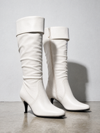 Stiletto boots side zip high heel boots over the knee boots - White Premium Leather Finish Shoe Macro