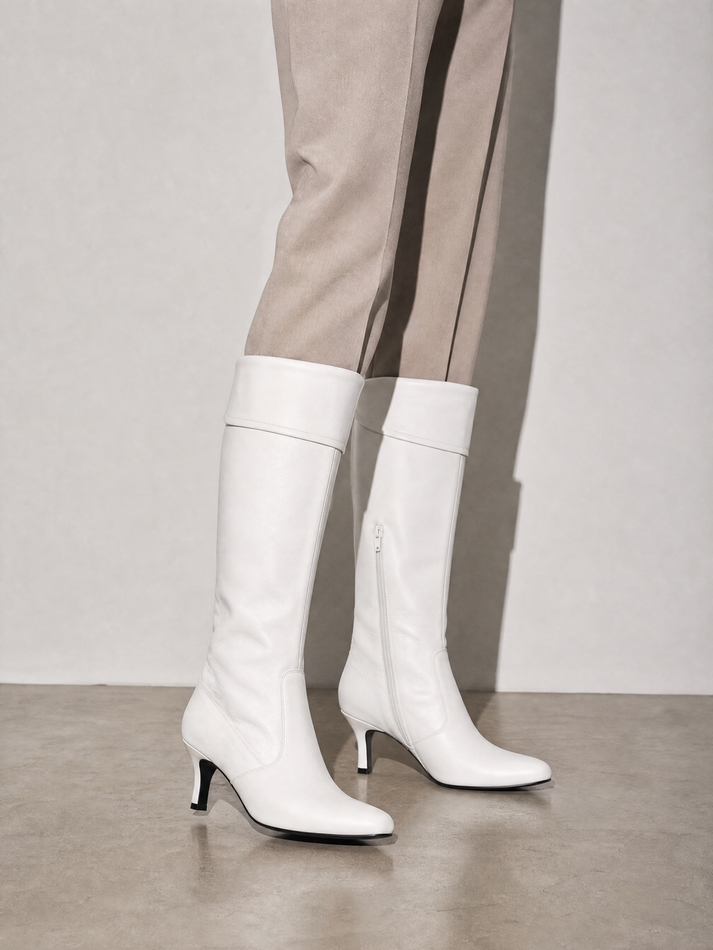 Stiletto boots side zip high heel boots over the knee boots - White Premium Leather Finish Shoe Worn