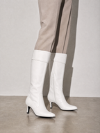 Stiletto boots side zip high heel boots over the knee boots - White Premium Leather Finish Shoe Worn